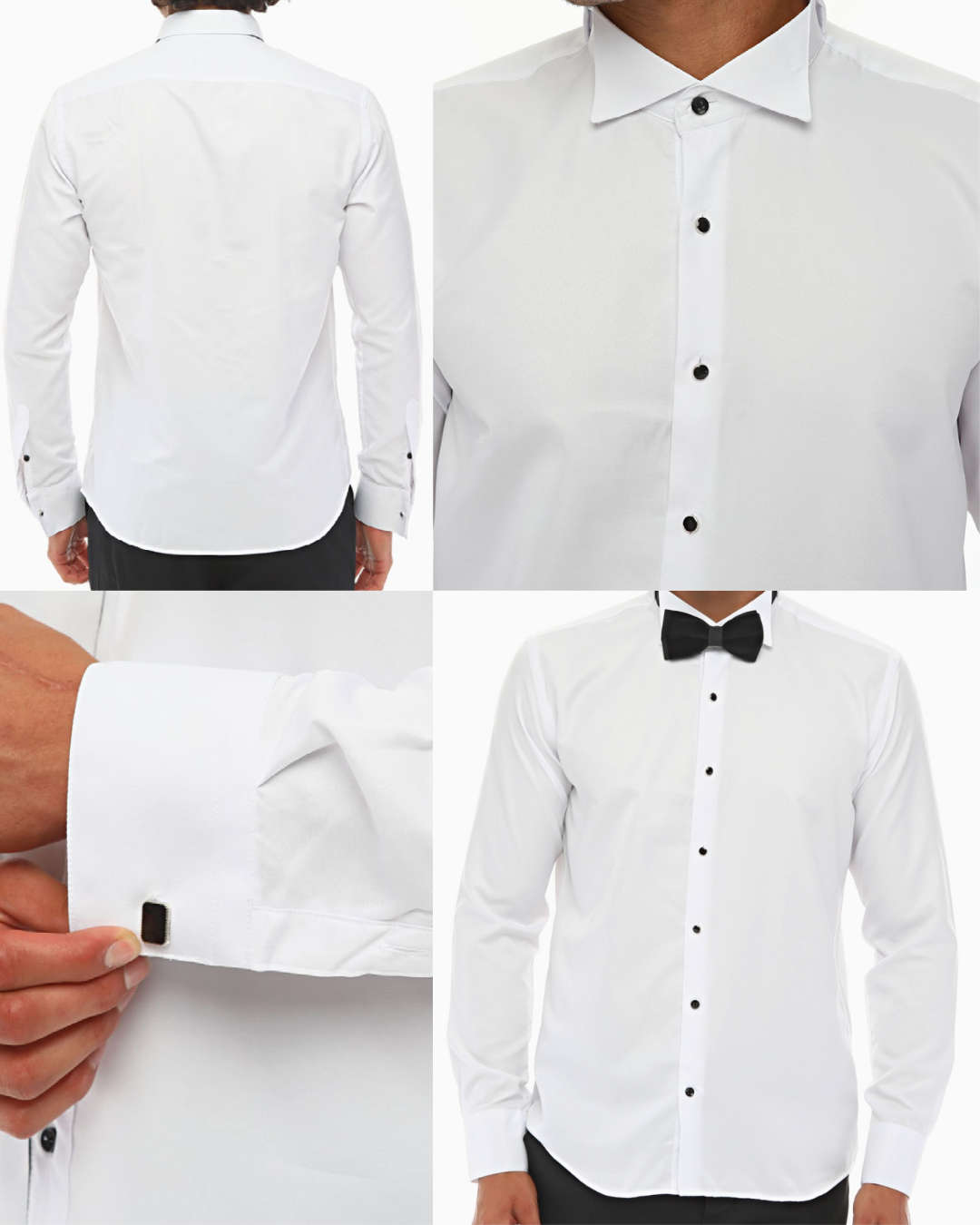 ICONIC TUXEDO I - White Plain Tuxedo Shirt With Studs