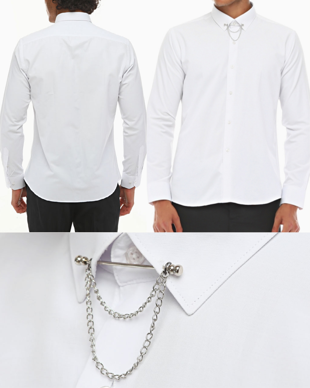 Weißes Hemd mit festgestecktem Kragen für Herren – leicht zu bügelnder Stoff