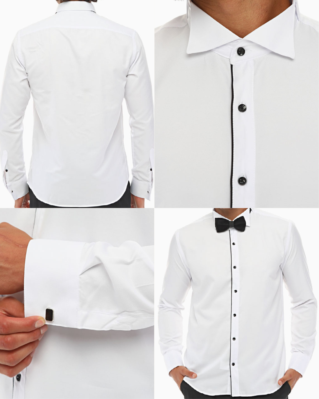 ICONIC STRIPE I - White & Black Tuxedo Shirt With Studs