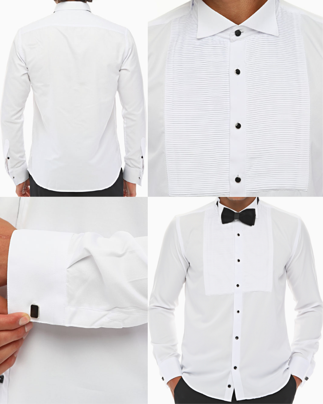 ICONIC HORIZONTAL PLEATED - White Tuxedo Shirt With Studs