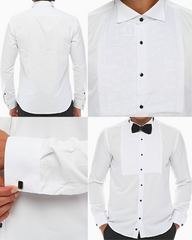 ICONIC HORIZONTAL PLEATED - White Tuxedo Shirt With Studs