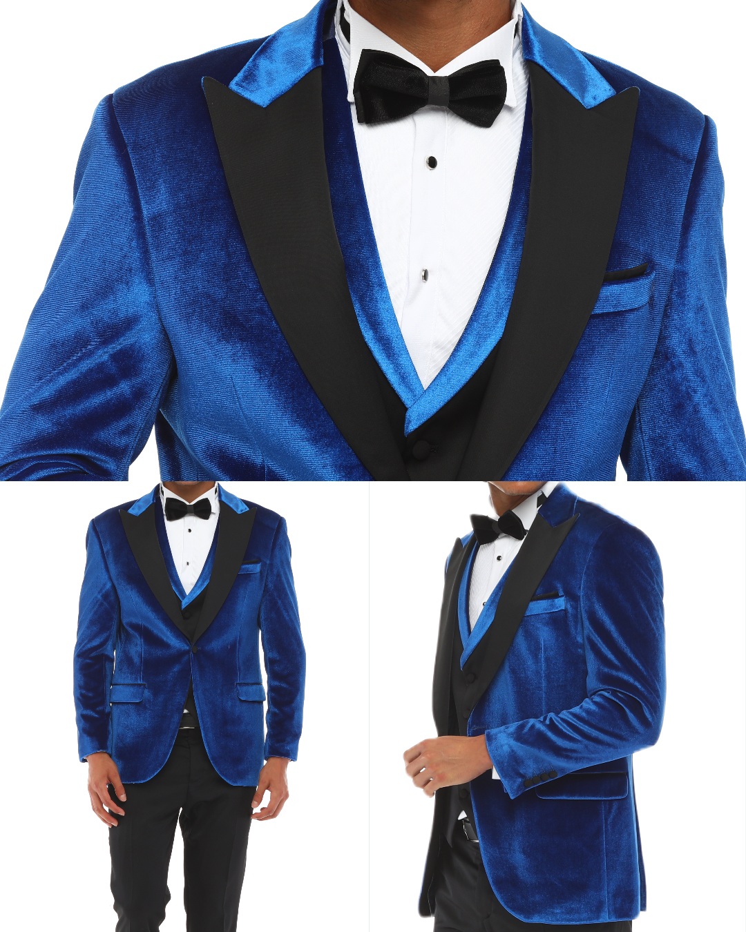 CROWN ROYAL- Königsblauer 4-teiliger Smoking-Anzug aus weichem Samt