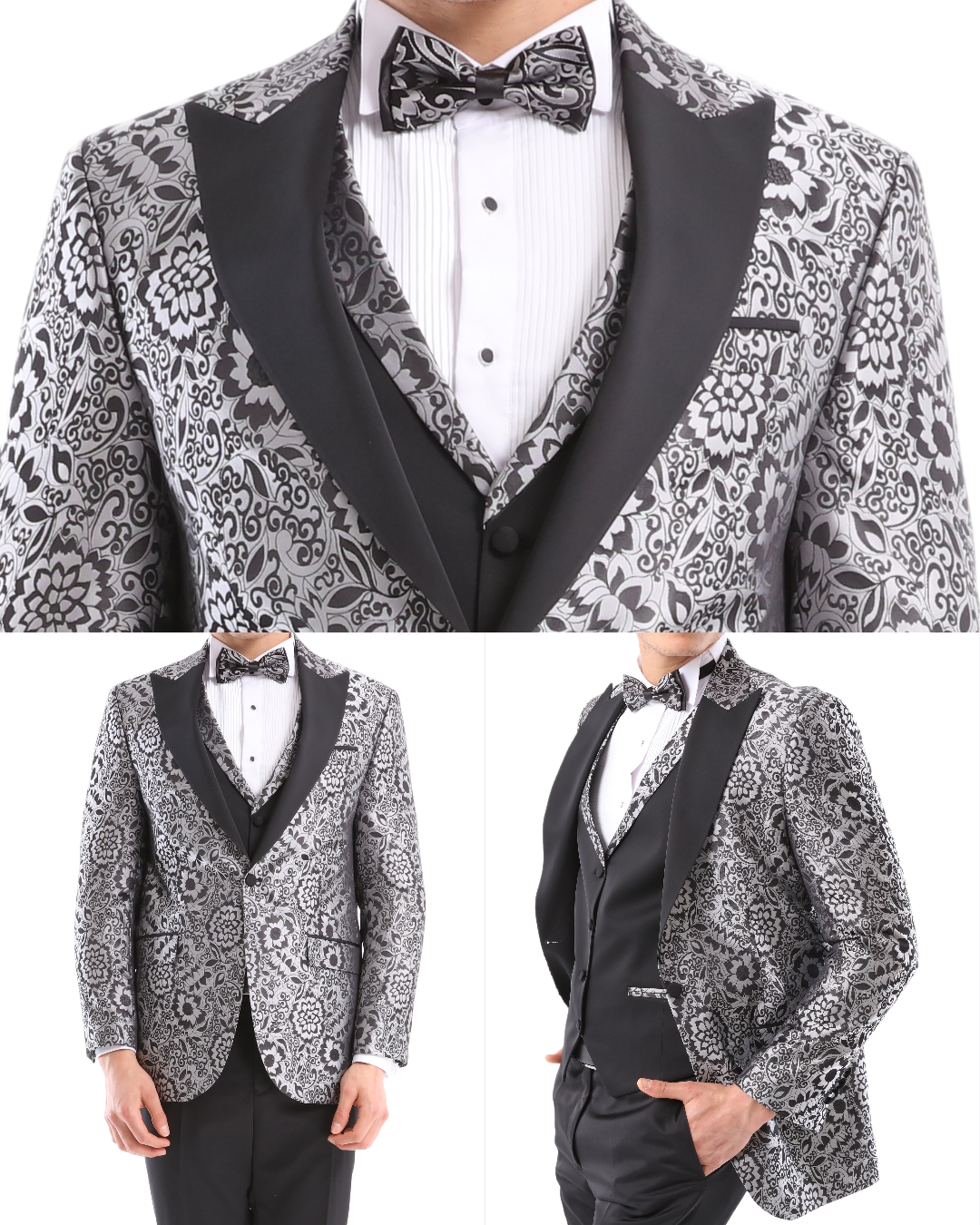 ELEGANCE GREY - Grey Jacquard Four Piece Dinner & Wedding Suit