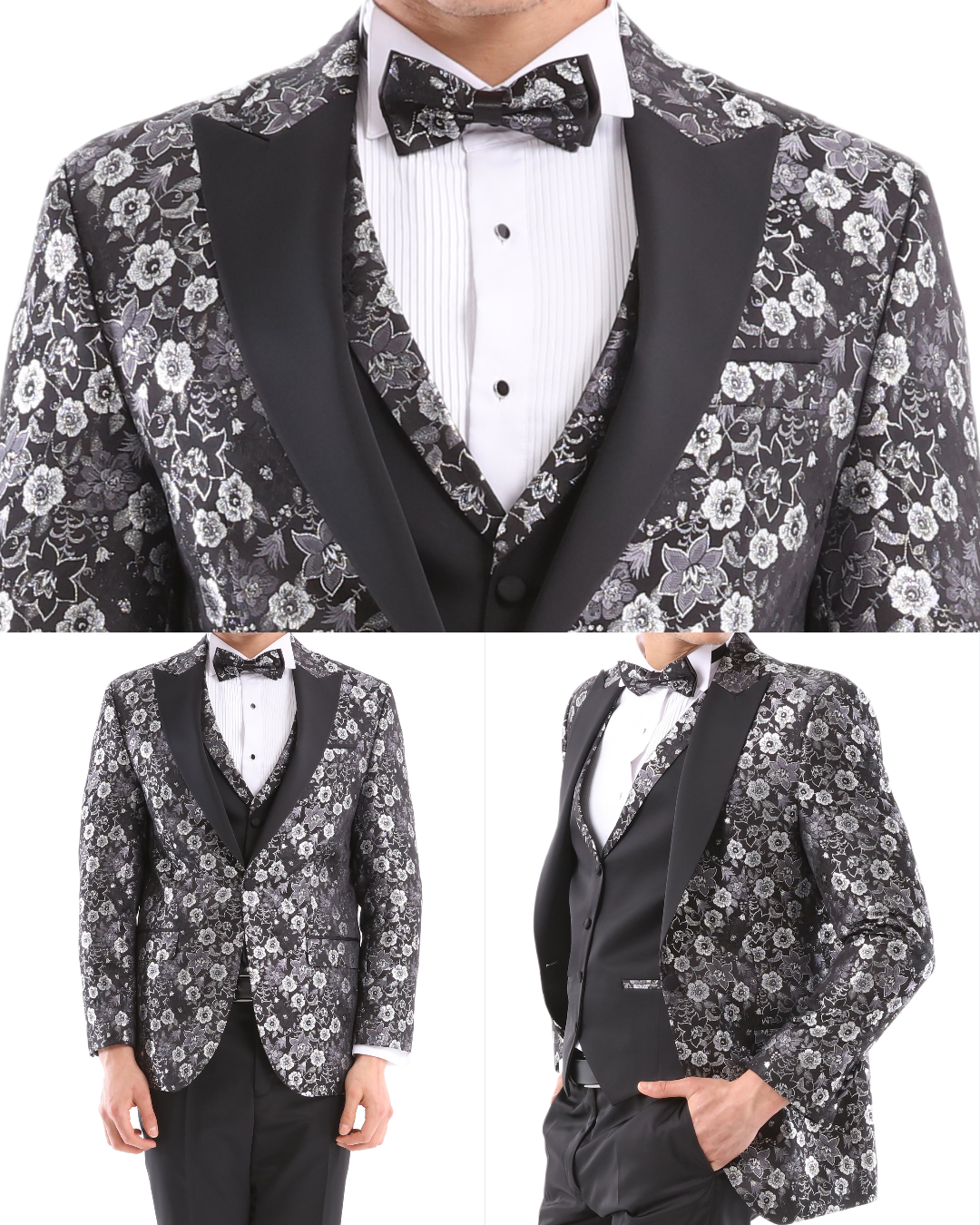 PLATINUM ROSE - Grey Jacquard Four Piece Dinner & Wedding Suit