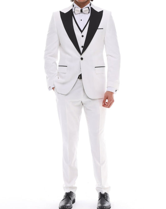 ANTIQUE WHITE PEAK LAPEL - White Satin Four Piece Tuxedo