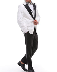 ANTIQUE WHITE PEAK LAPEL - White & Black Satin Four Piece Tuxedo