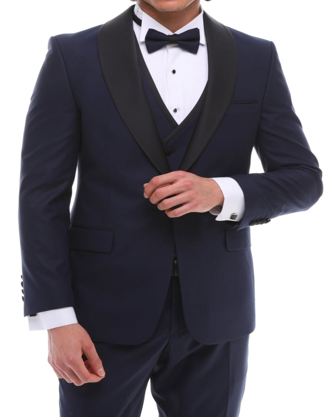 ANTIQUE NAVY SHAWL - Navy Satin Four Piece Tuxedo