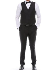 ANTIQUE BLACK PEAK LAPEL - Black Satin Four Piece Tuxedo