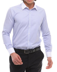 Flieder &amp; Weiß Gestreiftes Hemd mit Weißem Kragen - Einfaches Bügeln Gestreiftes Fliederhemd