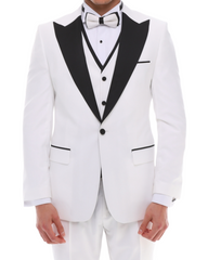 ANTIQUE WHITE PEAK LAPEL - White Satin Four Piece Tuxedo