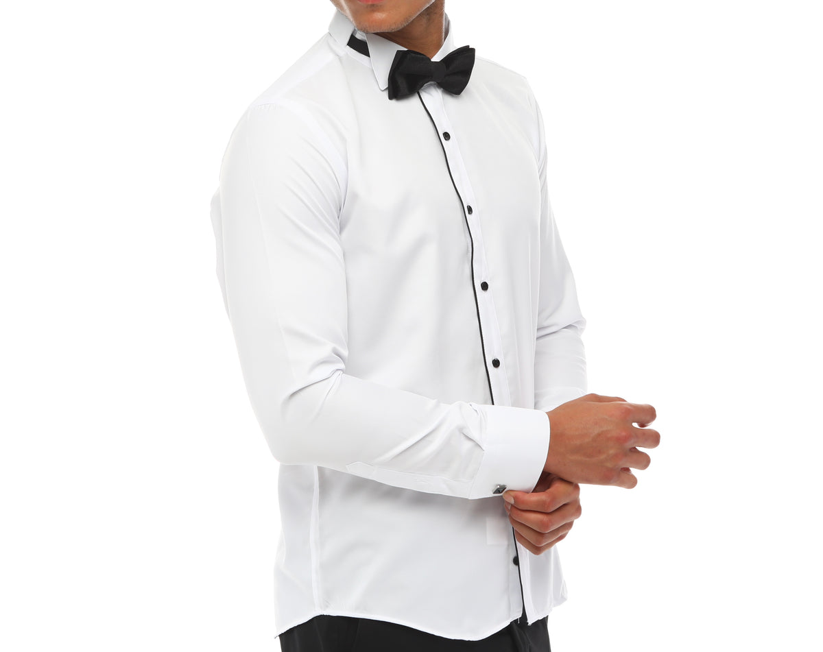 Men's White & Black Tuxedo Shirt With Studs