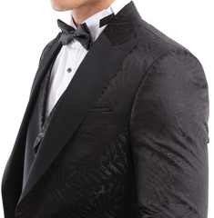 BLACK DIAMOND - Black Jacquard Four Piece Dinner & Wedding Suit