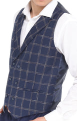 ICONIC NAVY DOUBLER - Navy Check Double Breasted Waistcoat