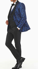 CHARLES’ CROWN - Blue Barcode with Black Jacquard Four Piece Dinner & Wedding Suit