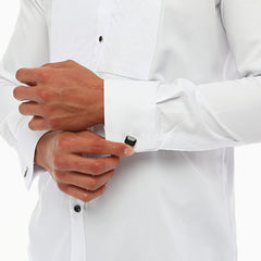 ICONIC CROSS PLEATED - White Tuxedo Shirt With Studs