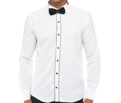 ICONIC STRIPE II - White & Black Tuxedo Shirt With Studs