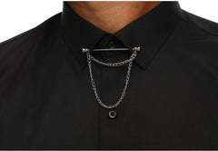 Schwarzes Hemd mit festgestecktem Kragen für Herren – leicht zu bügelnder Stoff