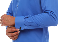 ICONIC NIGHT BLUE DOUBLER - Dark Blue Double Cuff Shirt With Studs