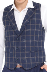 ICONIC NAVY DOUBLER - Navy Check Double Breasted Waistcoat