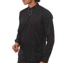Schwarzes Hemd mit festgestecktem Kragen für Herren – leicht zu bügelnder Stoff